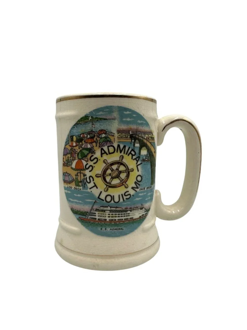 Vintage S.S. Admiral St. Louis MO Souvenir Ceramic Stein Mug Gold Trim Japan